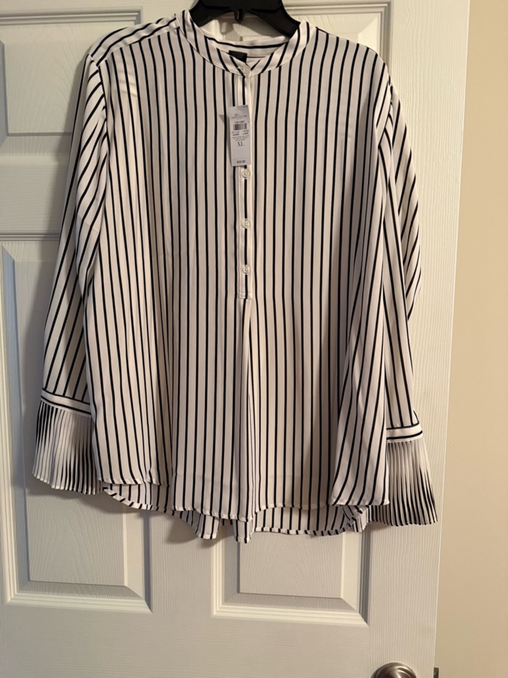 Ann Taylor Factory Black and White Vertical Stripe Blouse